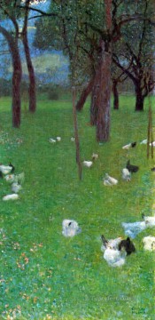 Jardín después de la lluvia con gallinas en Santa Águeda Gustav Klimt Pinturas al óleo